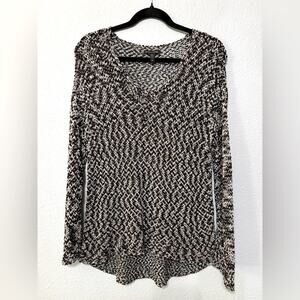 Eileen Fisher Black & White Loose Weave V-neck Pullover Sweater Cotton Blend S